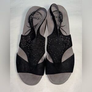 Abeo Women's Size 8.5 Black Open Toe Laser Cut Sandals. Adjustable Ankle Strap.